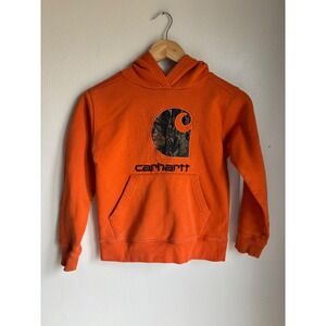 Carhartt Kids Orange Camo Logo Hoodie Sweatshirt Size S 8-10 Pullover Fleece
